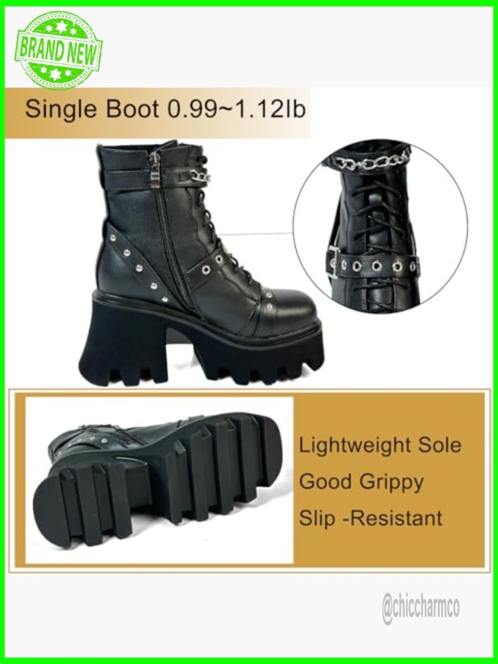 Chunky Platform Combat Boots Lace Up Zipper Block Heel Punk Gothic Booties - Picture 5 of 7